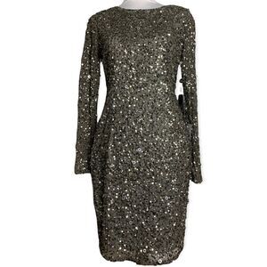 ADRIANNA PAPPELL women’s long sleeve beaded cocktail dress in color Leas sz 8P